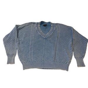 TIMING Blue V-neck Open Knit Daydreaming Oversized Pullover Sweater Ladies Small